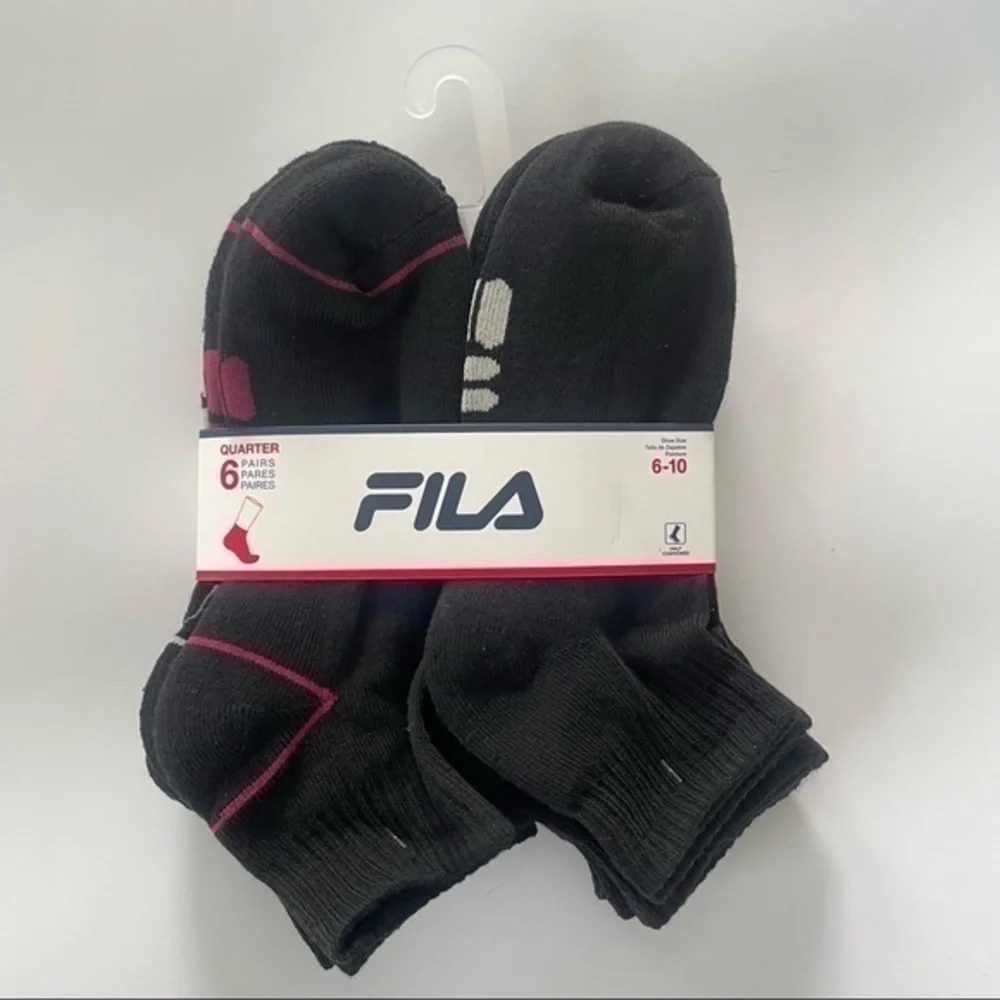 Fila women’s quarter socks 6 pairs size 6-10 black gray red